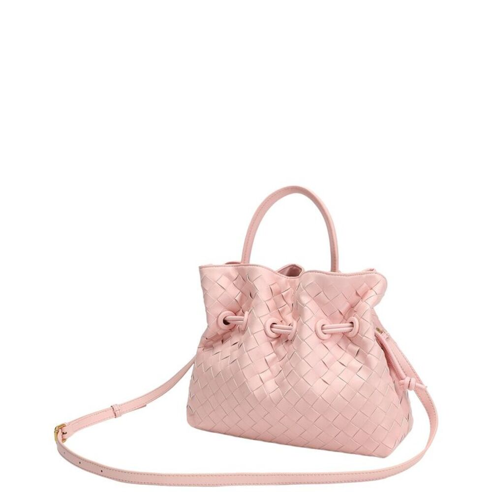 Tiffany & Fred Paris Hand-Woven Leather Drawstring Satchel, Pink - Picture 2 of 4